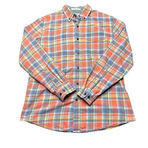 L.L. Bean Slightly Fitted Plaid Button Up Shirt Mens M Orange Blue Outdoors